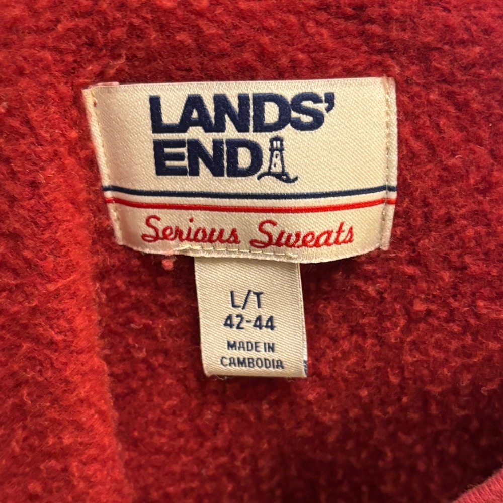 Lands End Serious Sweats Red Crewneck Sweatshirt Mens Large Tall L/T 42-44 - Picture 3 of 6